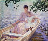 Boat Canvas Paintings - Mother and Child in a boat